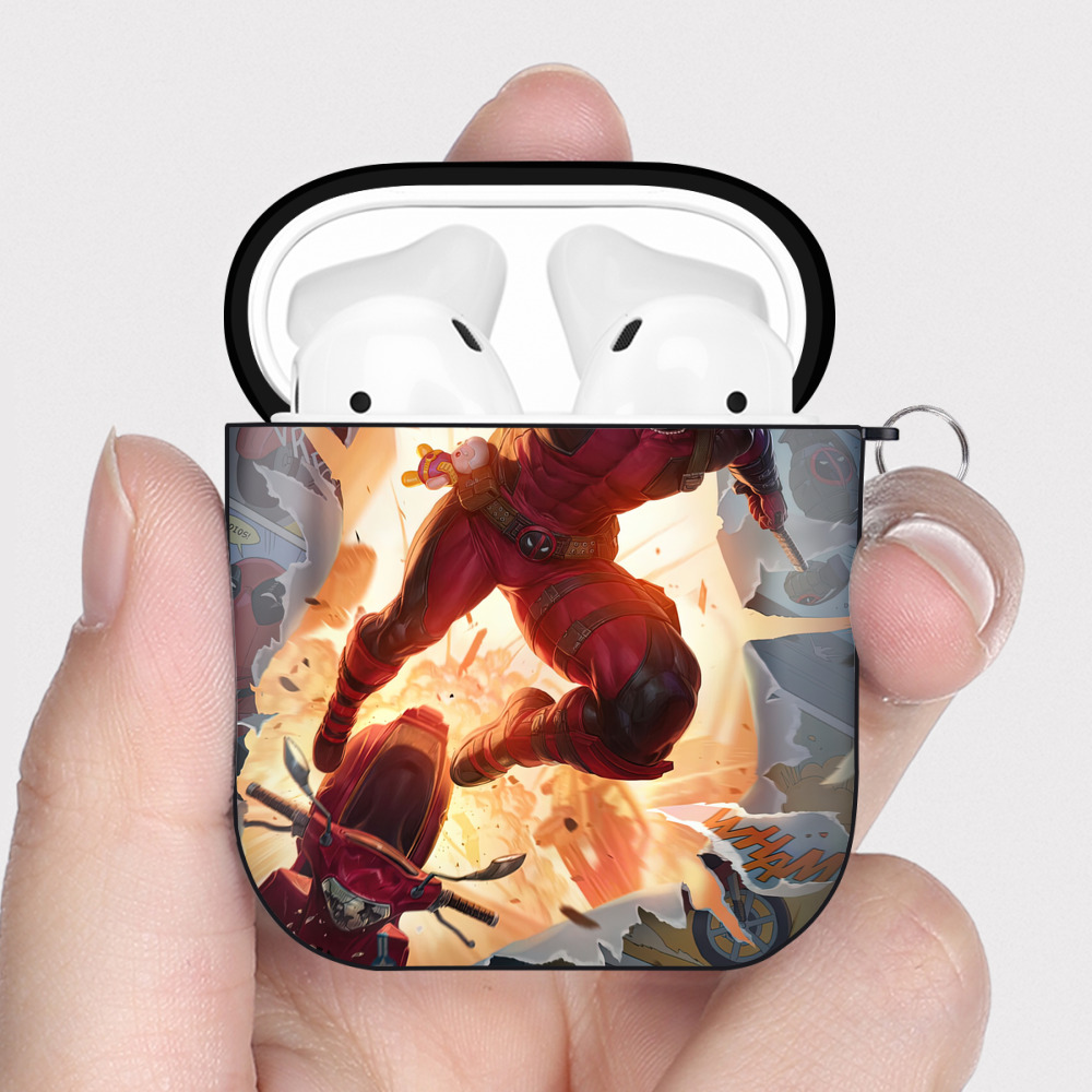 （画像用） Deadpool デッドプール AirPods 第2世代保護ケース ハードシェル ブラック 耐衝撃・防指紋・カラビナ付き