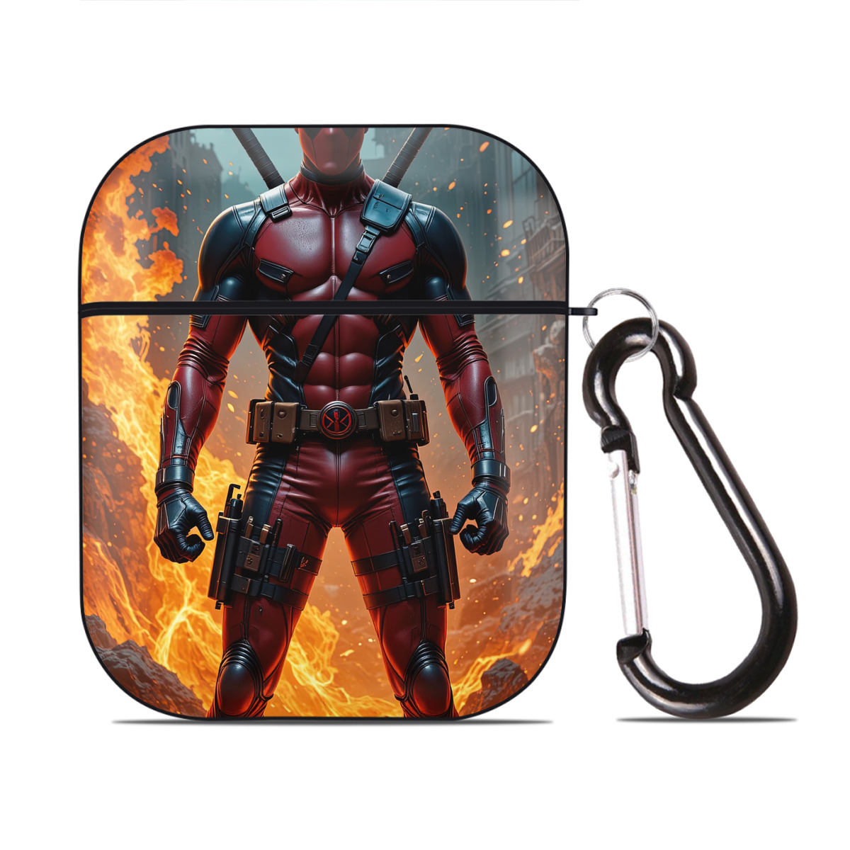 （画像用） Deadpool デッドプール AirPods 第2世代保護ケース ハードシェル ブラック 耐衝撃・防指紋・カラビナ付き