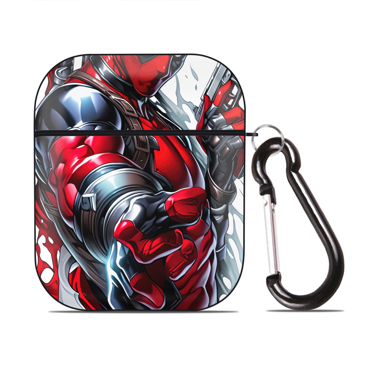 （画像用） Deadpool デッドプール AirPods 第2世代保護ケース ハードシェル ブラック 耐衝撃・防指紋・カラビナ付き