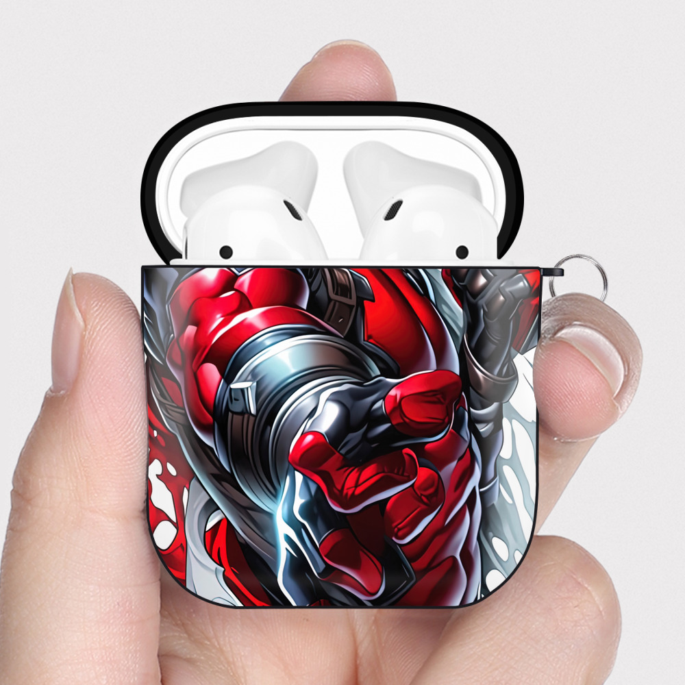 （画像用） Deadpool デッドプール AirPods 第2世代保護ケース ハードシェル ブラック 耐衝撃・防指紋・カラビナ付き