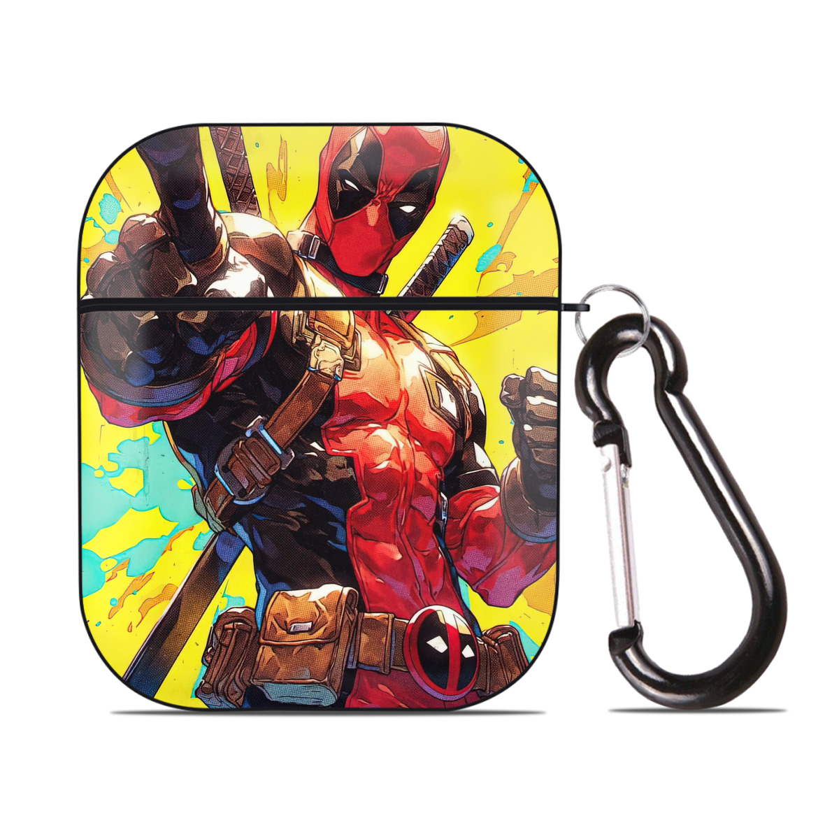 （画像用） Deadpool デッドプール AirPods 第2世代保護ケース ハードシェル ブラック 耐衝撃・防指紋・カラビナ付き