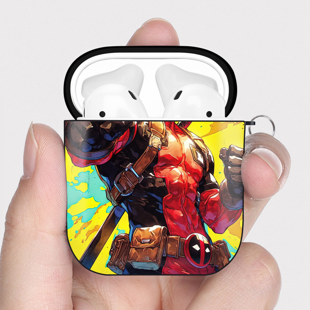 （画像用） Deadpool デッドプール AirPods 第2世代保護ケース ハードシェル ブラック 耐衝撃・防指紋・カラビナ付き