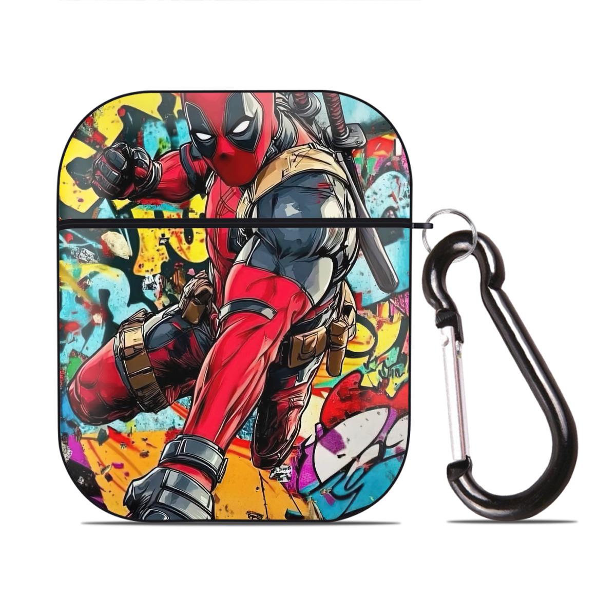 （画像用） Deadpool デッドプール AirPods 第2世代保護ケース ハードシェル ブラック 耐衝撃・防指紋・カラビナ付き