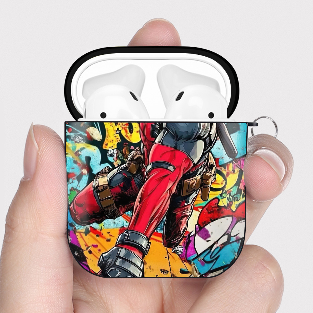（画像用） Deadpool デッドプール AirPods 第2世代保護ケース ハードシェル ブラック 耐衝撃・防指紋・カラビナ付き