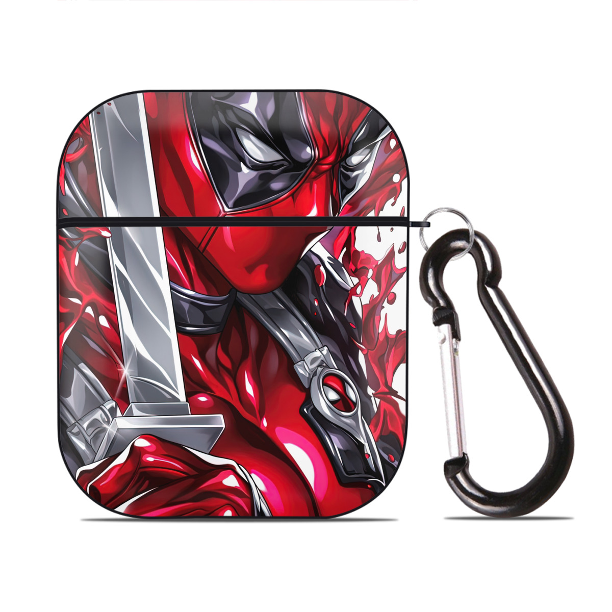（画像用） Deadpool デッドプール AirPods 第2世代保護ケース ハードシェル ブラック 耐衝撃・防指紋・カラビナ付き