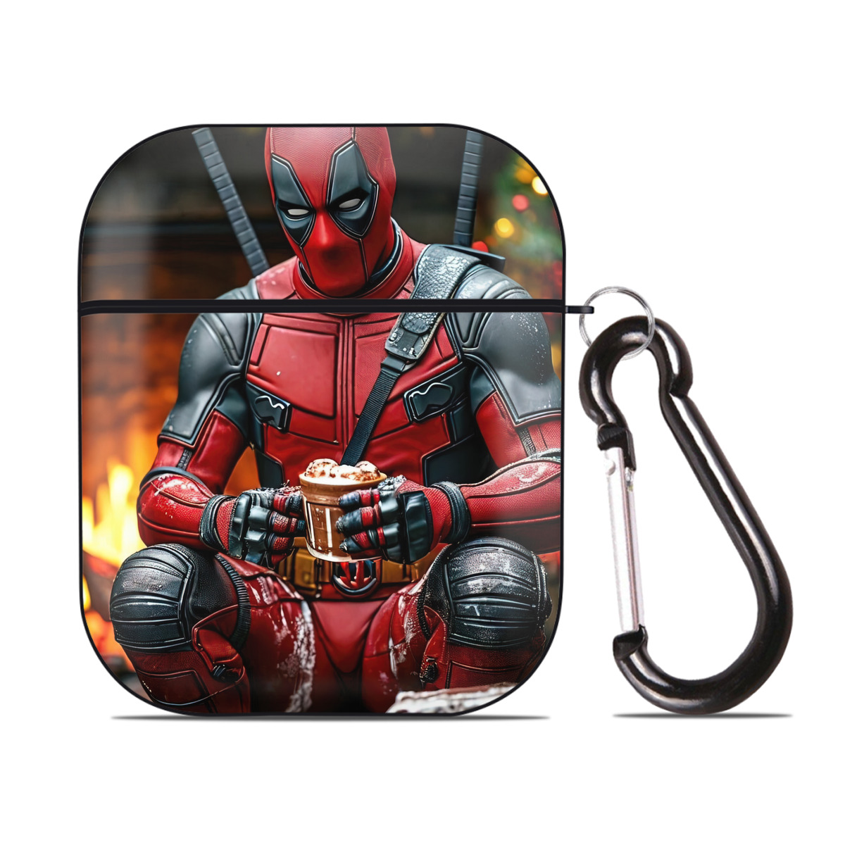 （画像用） Deadpool デッドプール AirPods 第2世代保護ケース ハードシェル ブラック 耐衝撃・防指紋・カラビナ付き