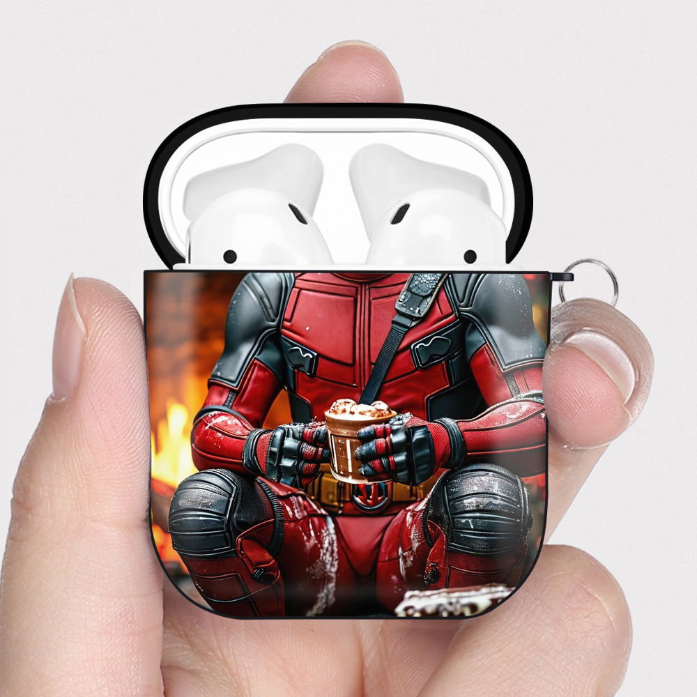 （画像用） Deadpool デッドプール AirPods 第2世代保護ケース ハードシェル ブラック 耐衝撃・防指紋・カラビナ付き