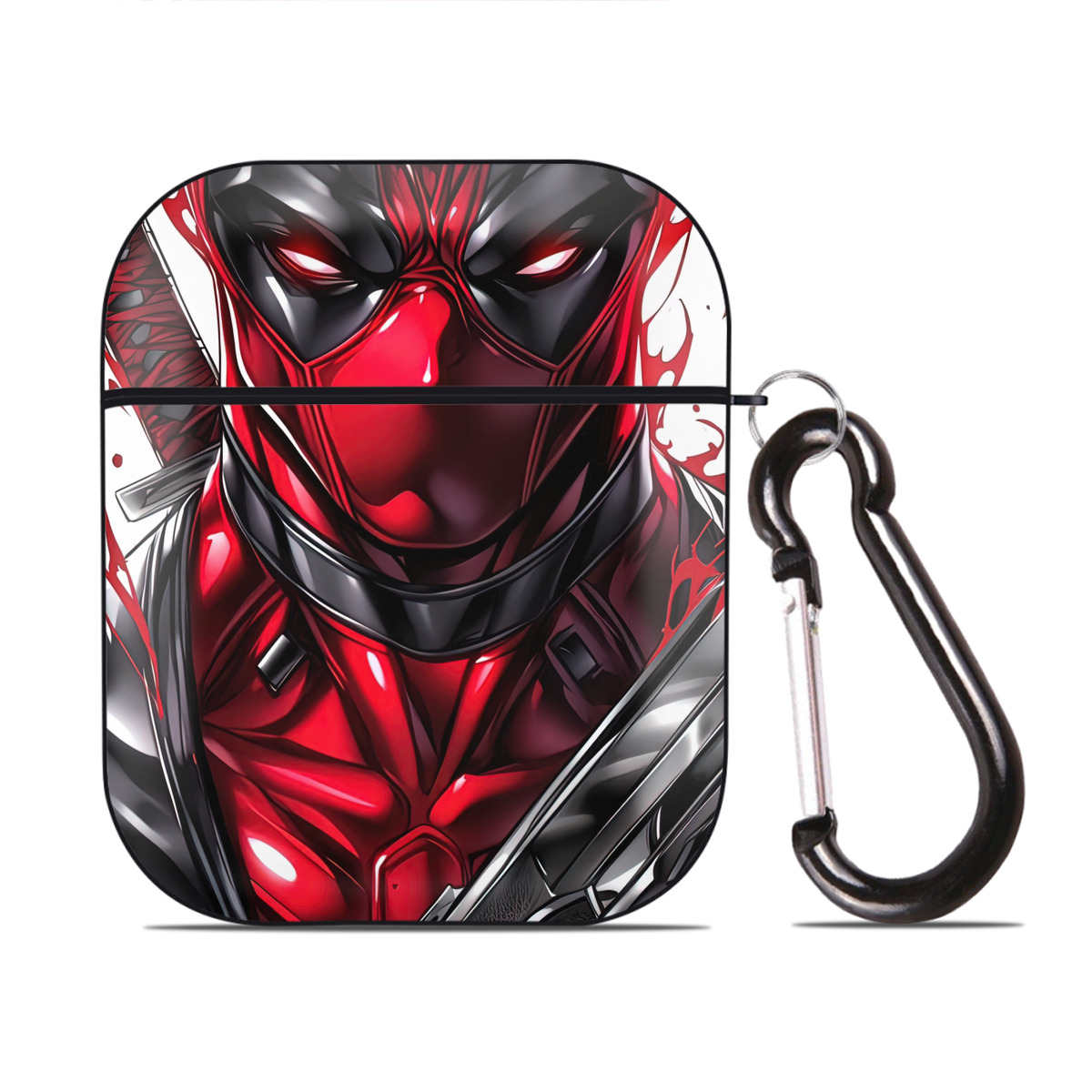 （画像用） Deadpool デッドプール AirPods 第2世代保護ケース ハードシェル ブラック 耐衝撃・防指紋・カラビナ付き