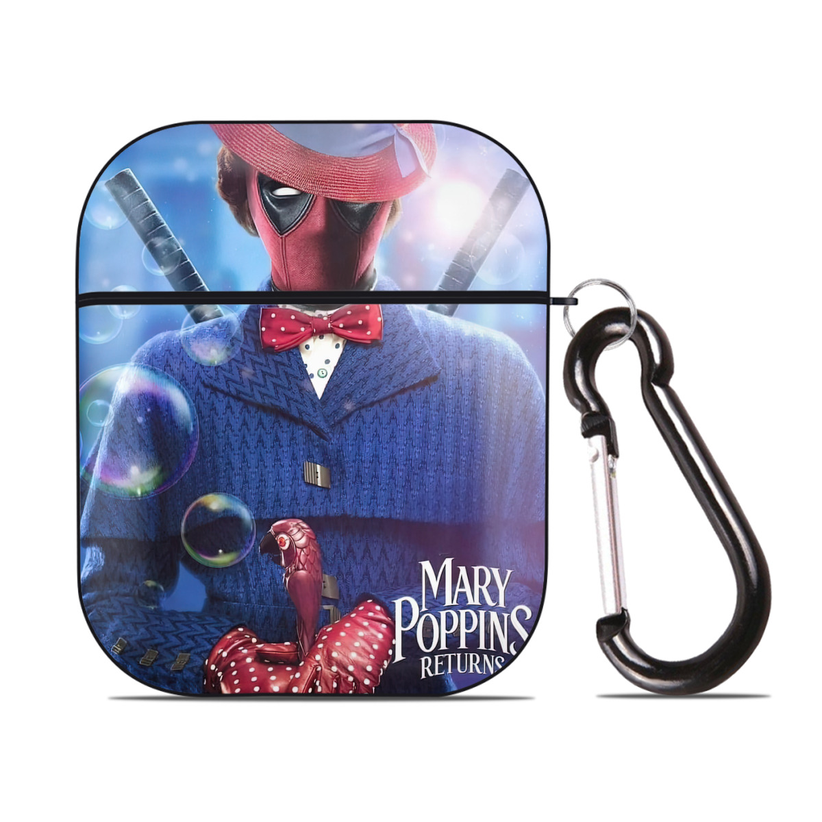 （画像用） Deadpool デッドプール AirPods 第2世代保護ケース ハードシェル ブラック 耐衝撃・防指紋・カラビナ付き