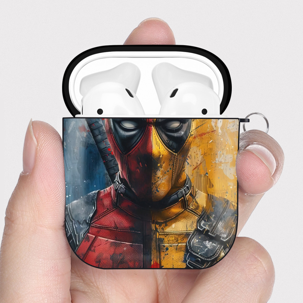 （画像用） Deadpool デッドプール AirPods 第2世代保護ケース ハードシェル ブラック 耐衝撃・防指紋・カラビナ付き