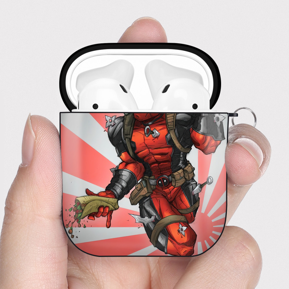 （画像用） Deadpool デッドプール AirPods 第2世代保護ケース ハードシェル ブラック 耐衝撃・防指紋・カラビナ付き
