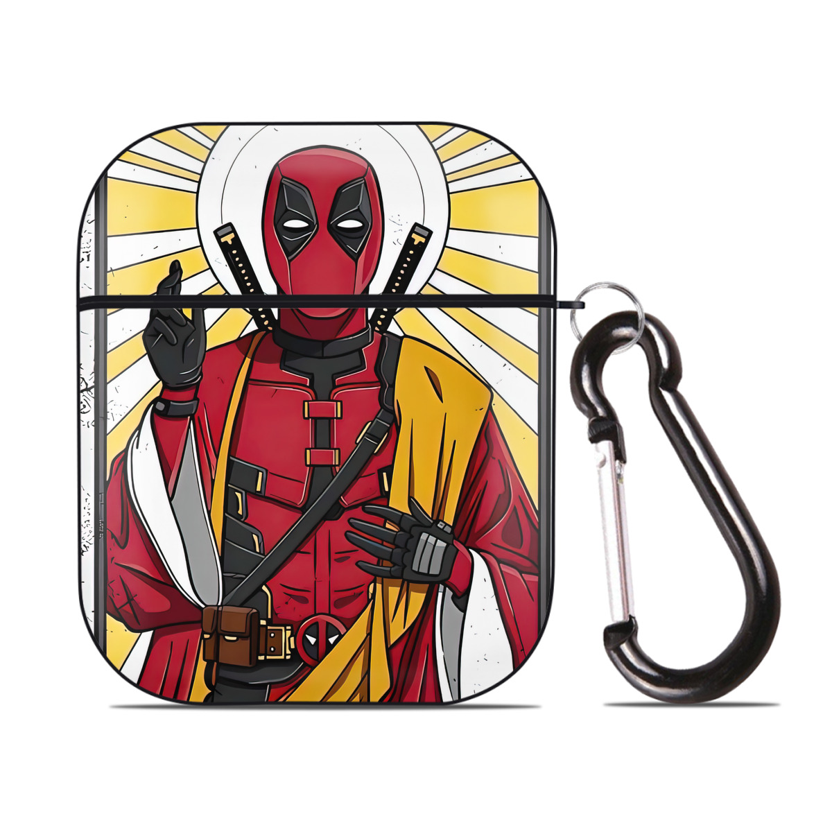 （画像用） Deadpool デッドプール AirPods 第2世代保護ケース ハードシェル ブラック 耐衝撃・防指紋・カラビナ付き