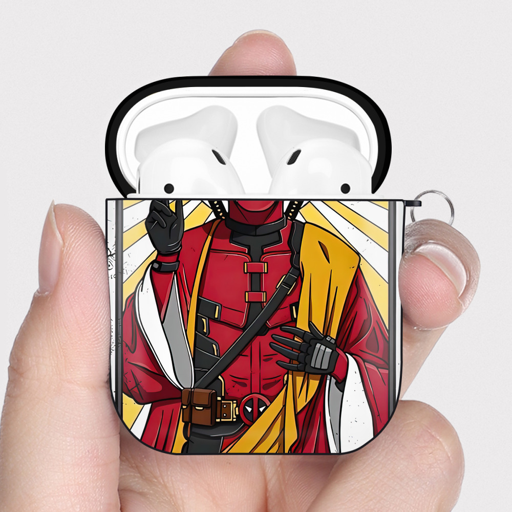 （画像用） Deadpool デッドプール AirPods 第2世代保護ケース ハードシェル ブラック 耐衝撃・防指紋・カラビナ付き