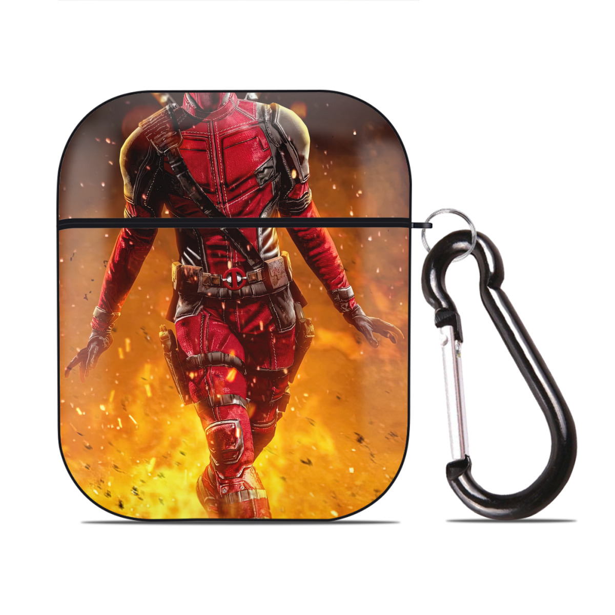 （画像用） Deadpool デッドプール AirPods 第2世代保護ケース ハードシェル ブラック 耐衝撃・防指紋・カラビナ付き