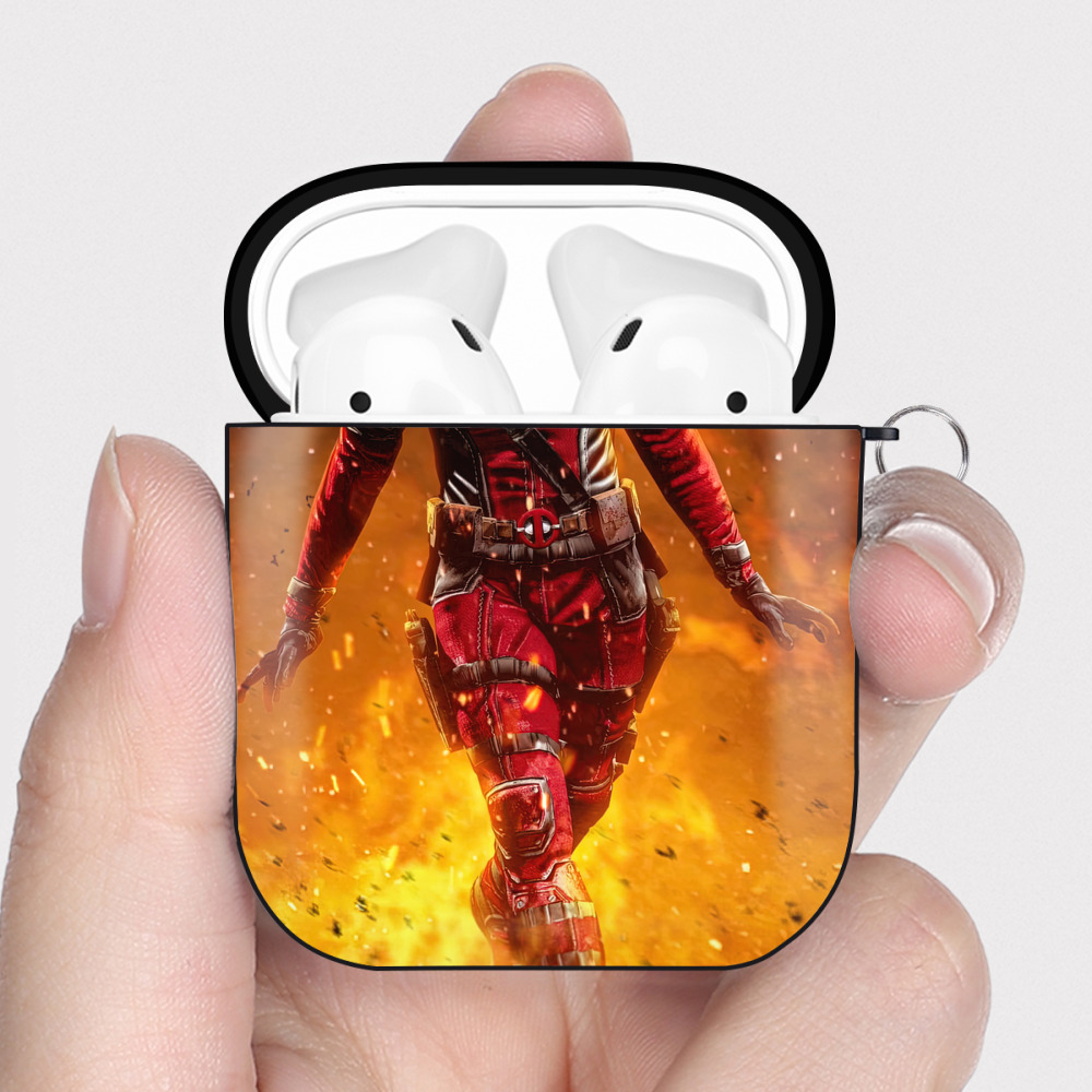 （画像用） Deadpool デッドプール AirPods 第2世代保護ケース ハードシェル ブラック 耐衝撃・防指紋・カラビナ付き