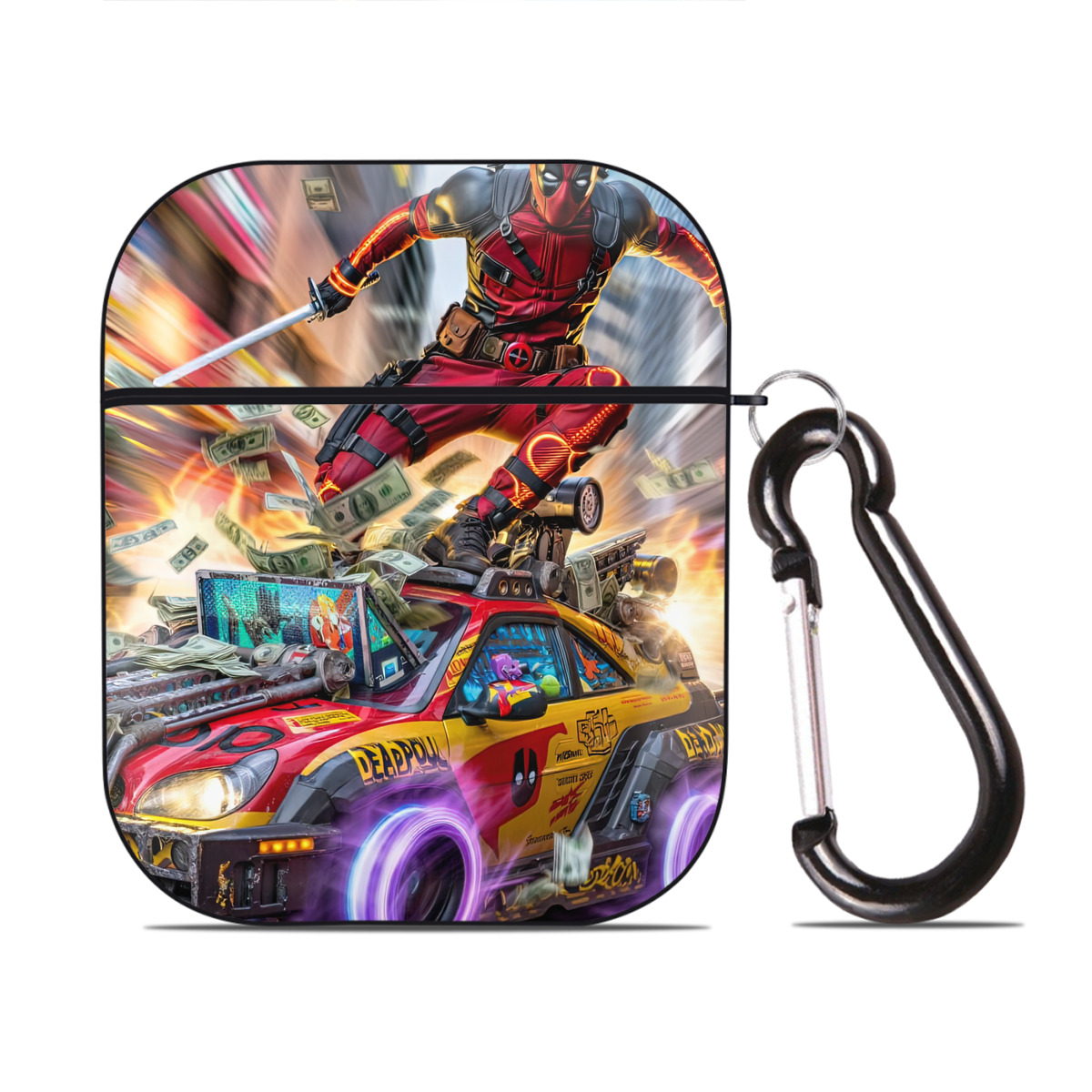 （画像用） Deadpool デッドプール AirPods 第2世代保護ケース ハードシェル ブラック 耐衝撃・防指紋・カラビナ付き