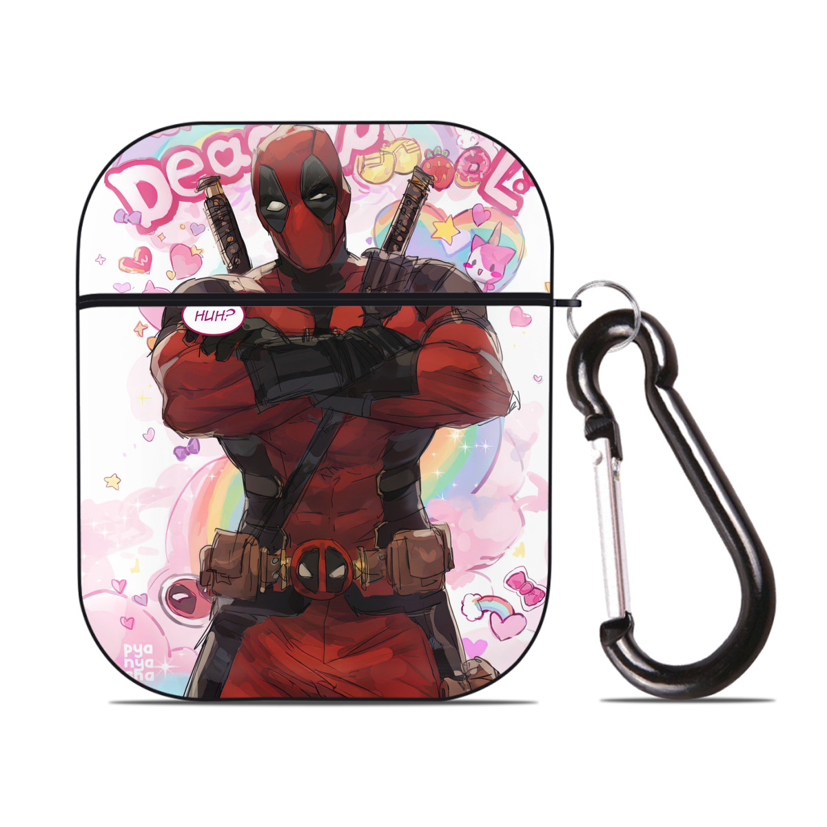 （画像用） Deadpool デッドプール AirPods 第2世代保護ケース ハードシェル ブラック 耐衝撃・防指紋・カラビナ付き