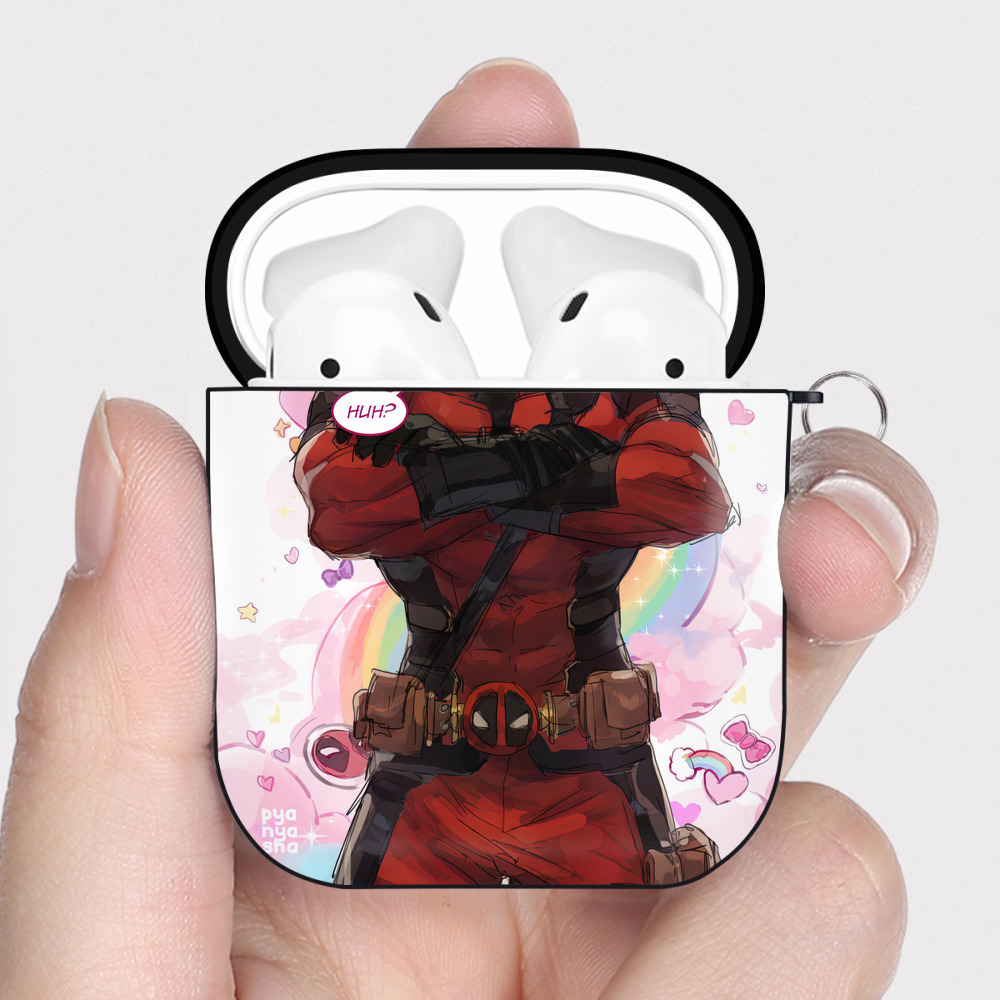 （画像用） Deadpool デッドプール AirPods 第2世代保護ケース ハードシェル ブラック 耐衝撃・防指紋・カラビナ付き