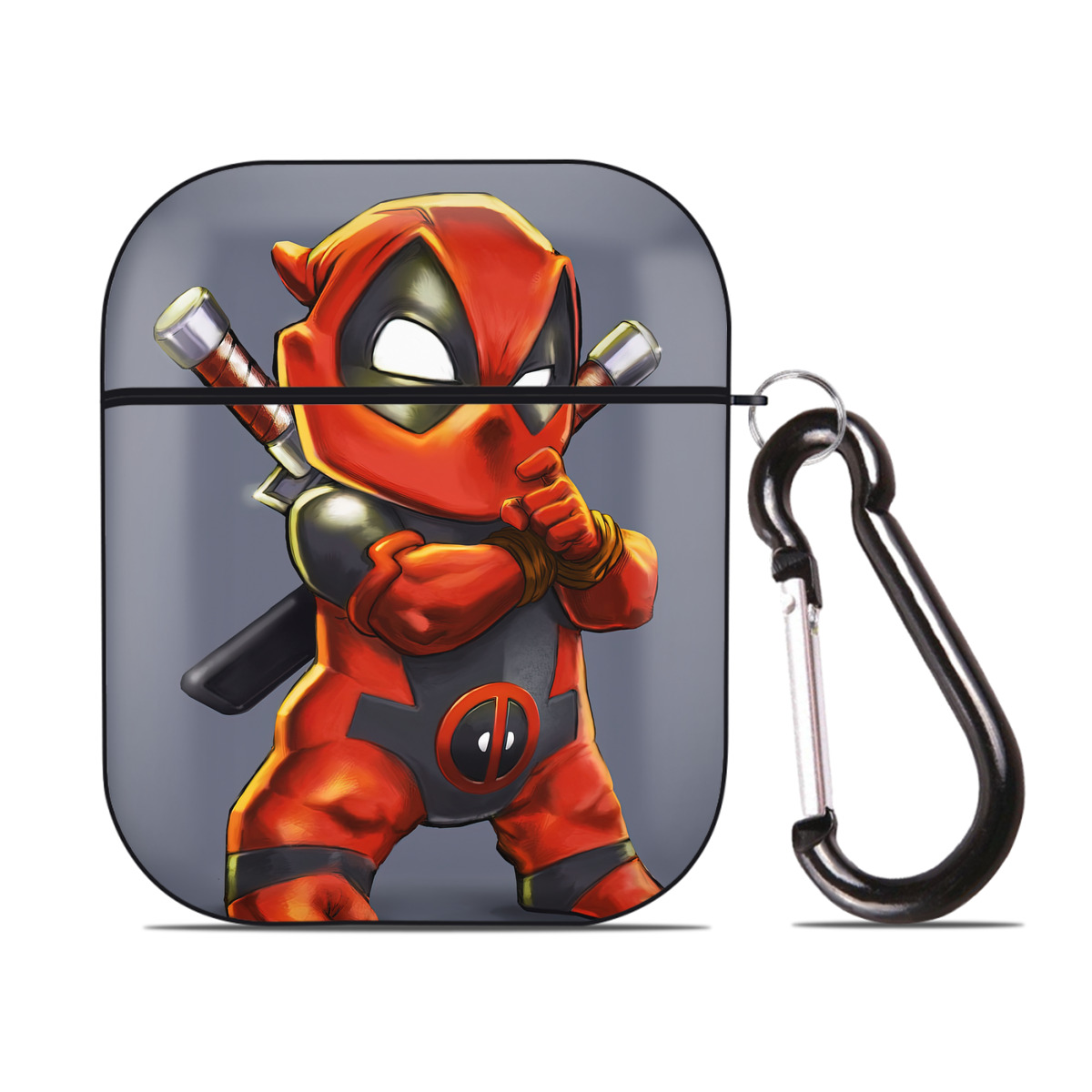 （画像用） Deadpool デッドプール AirPods 第2世代保護ケース ハードシェル ブラック 耐衝撃・防指紋・カラビナ付き