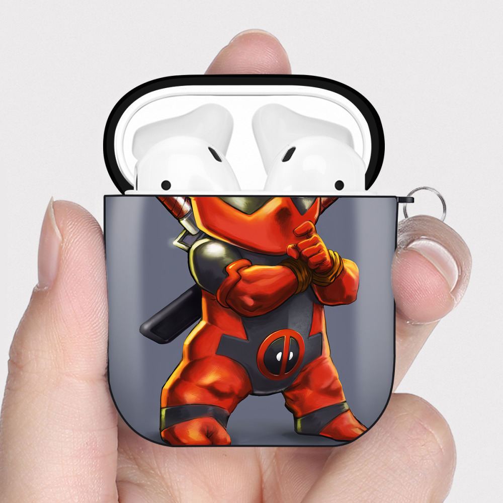 （画像用） Deadpool デッドプール AirPods 第2世代保護ケース ハードシェル ブラック 耐衝撃・防指紋・カラビナ付き