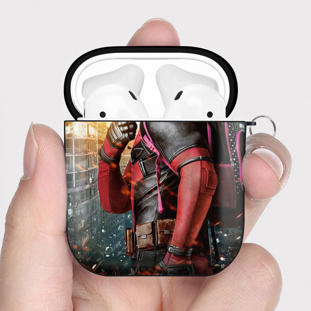 （画像用） Deadpool デッドプール AirPods 第2世代保護ケース ハードシェル ブラック 耐衝撃・防指紋・カラビナ付き