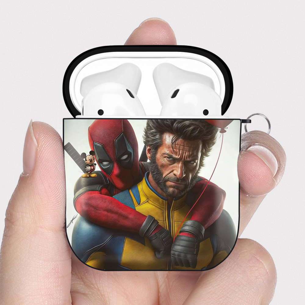 （画像用） Deadpool デッドプール AirPods 第2世代保護ケース ハードシェル ブラック 耐衝撃・防指紋・カラビナ付き