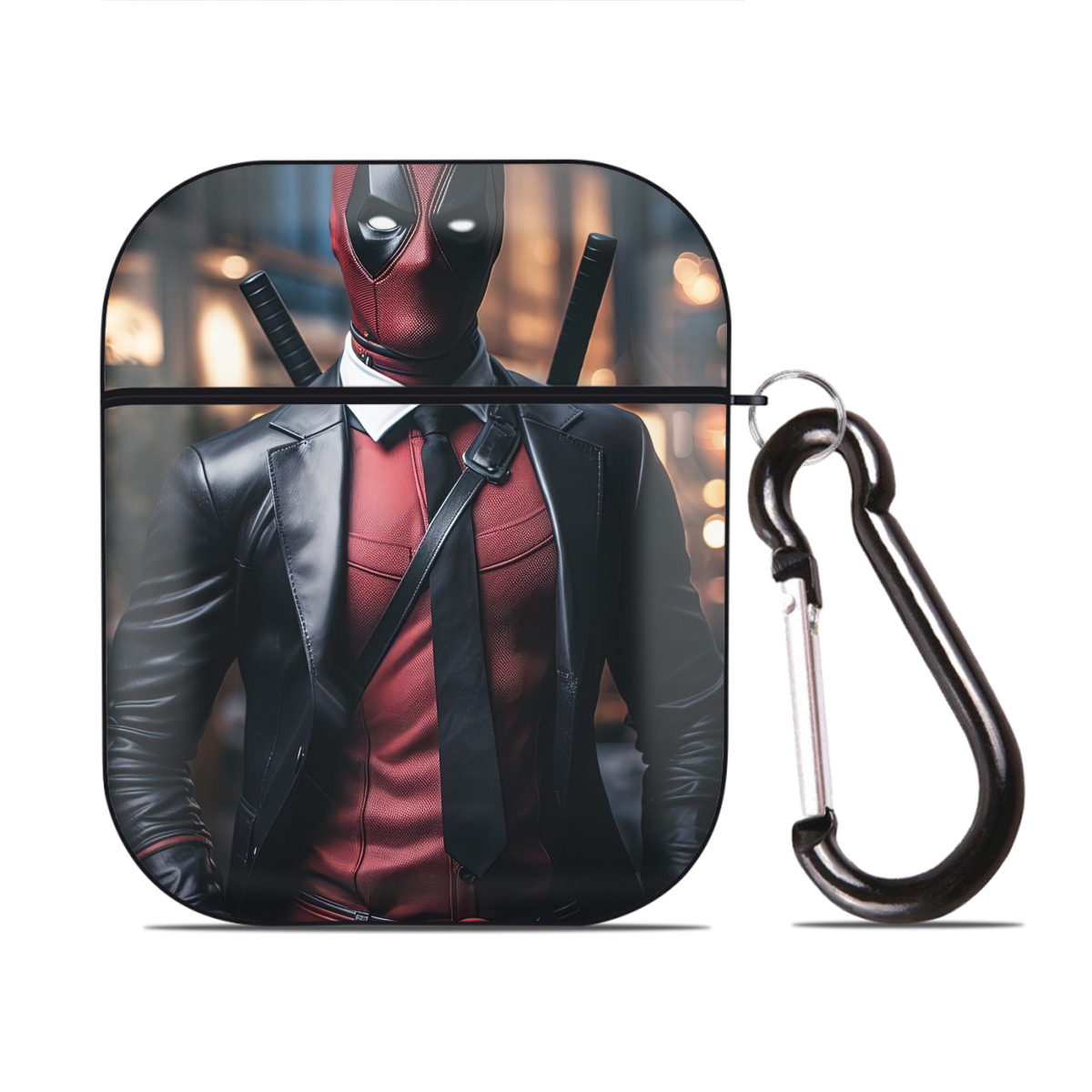 （画像用） Deadpool デッドプール AirPods 第2世代保護ケース ハードシェル ブラック 耐衝撃・防指紋・カラビナ付き