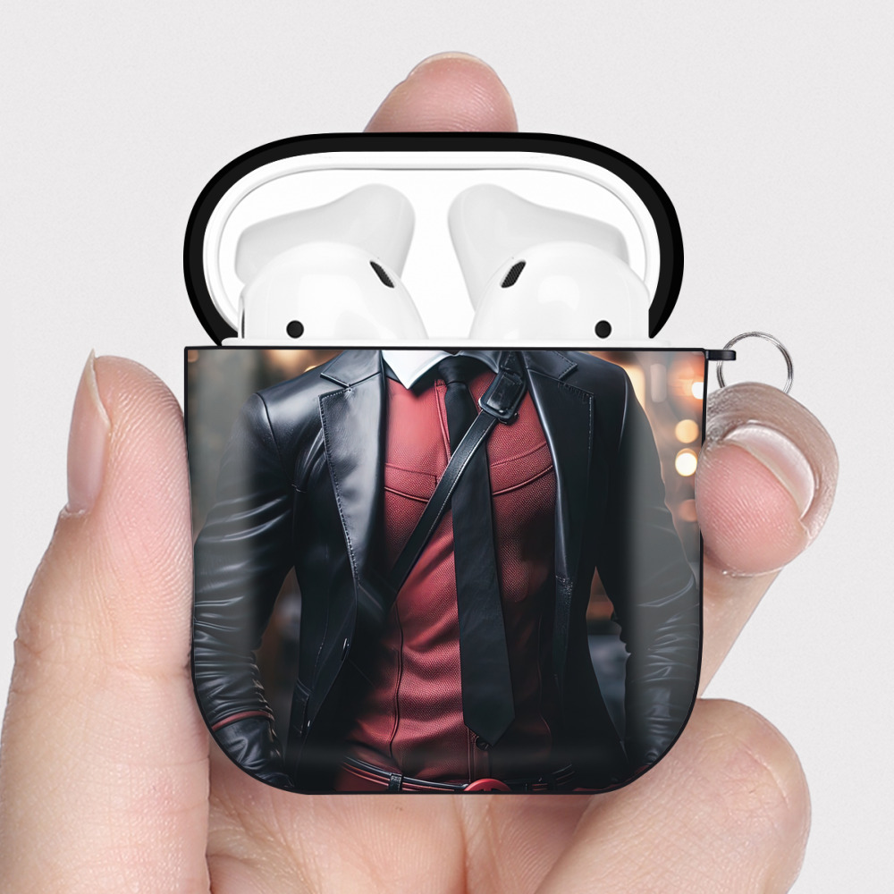 （画像用） Deadpool デッドプール AirPods 第2世代保護ケース ハードシェル ブラック 耐衝撃・防指紋・カラビナ付き