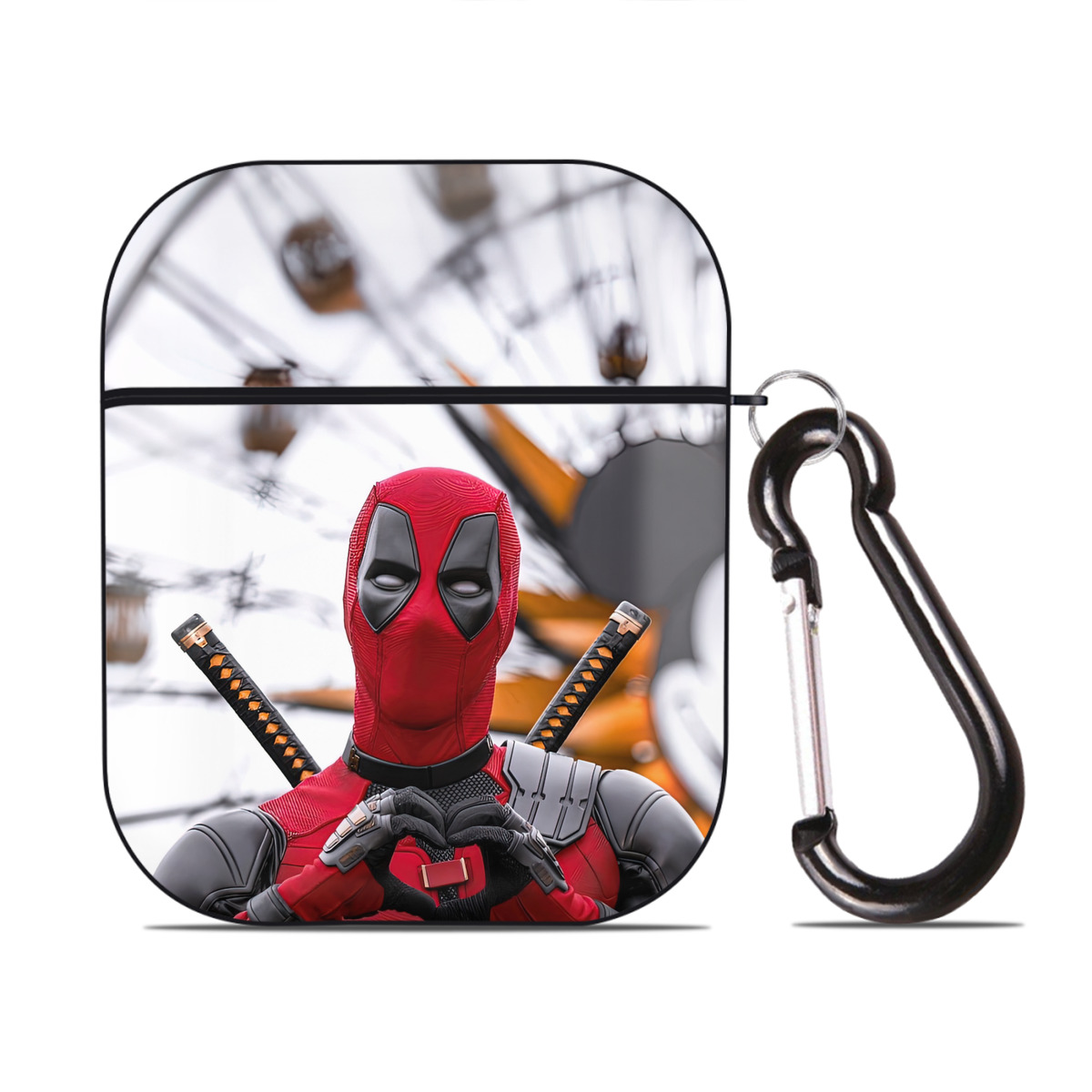 （画像用） Deadpool デッドプール AirPods 第2世代保護ケース ハードシェル ブラック 耐衝撃・防指紋・カラビナ付き