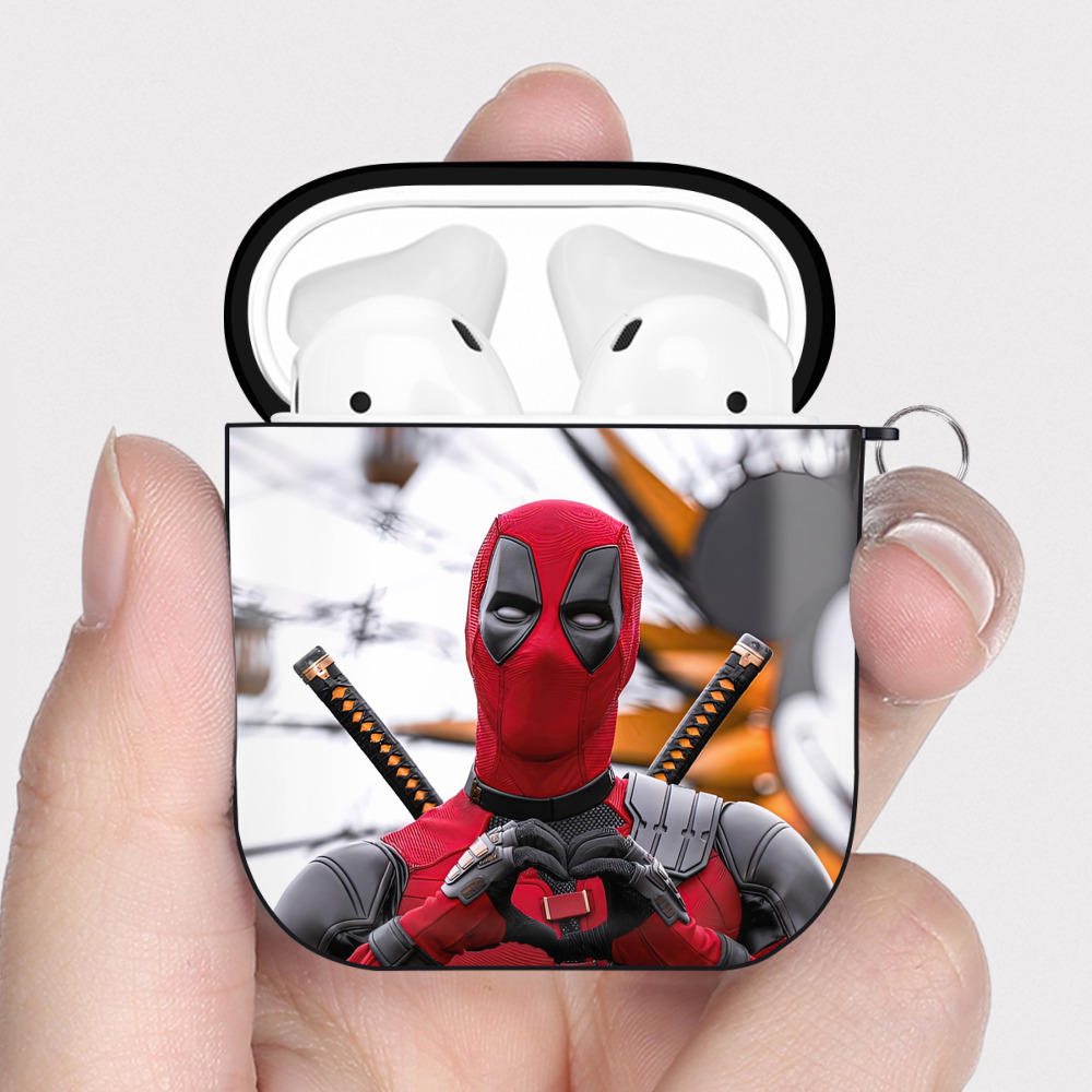 （画像用） Deadpool デッドプール AirPods 第2世代保護ケース ハードシェル ブラック 耐衝撃・防指紋・カラビナ付き
