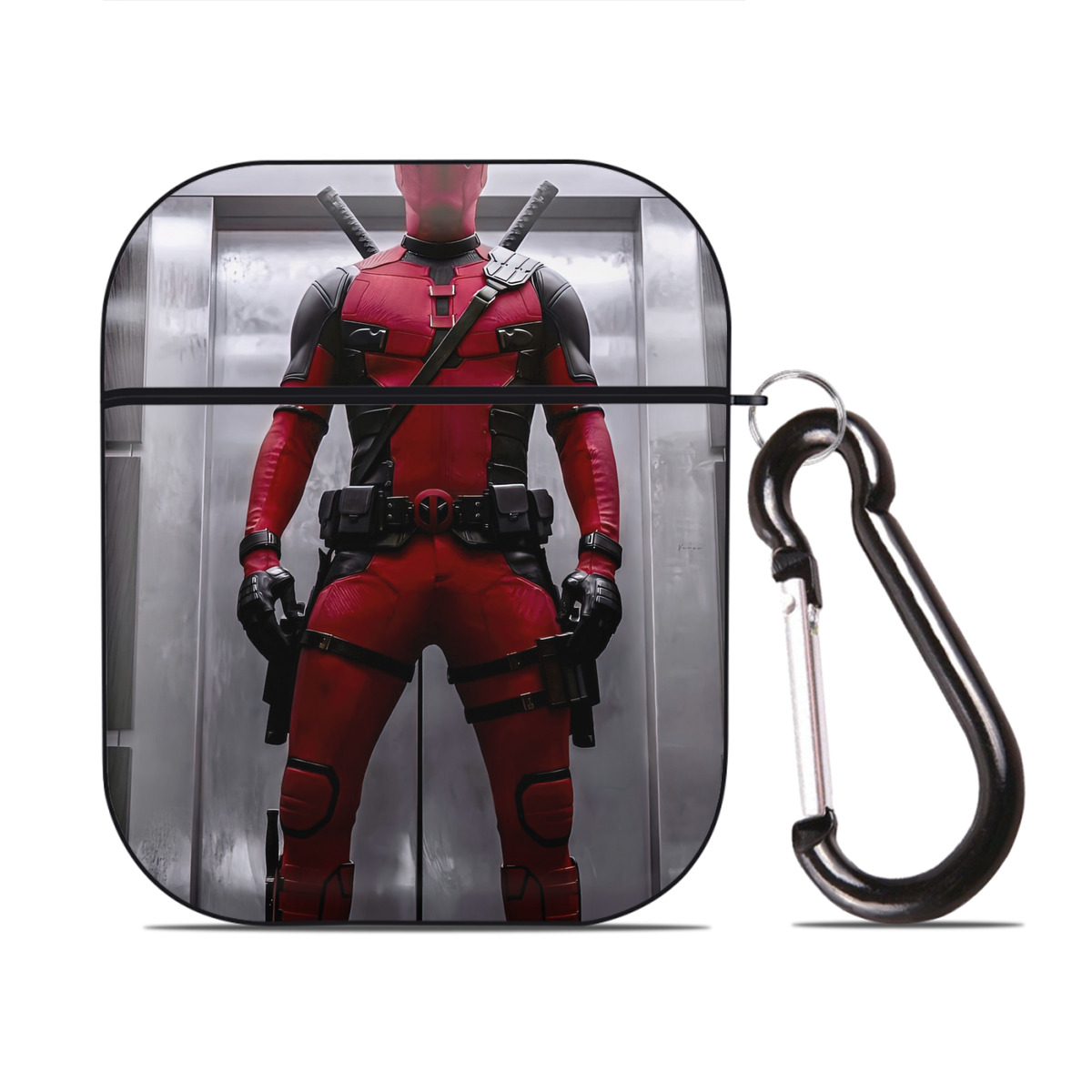 （画像用） Deadpool デッドプール AirPods 第2世代保護ケース ハードシェル ブラック 耐衝撃・防指紋・カラビナ付き