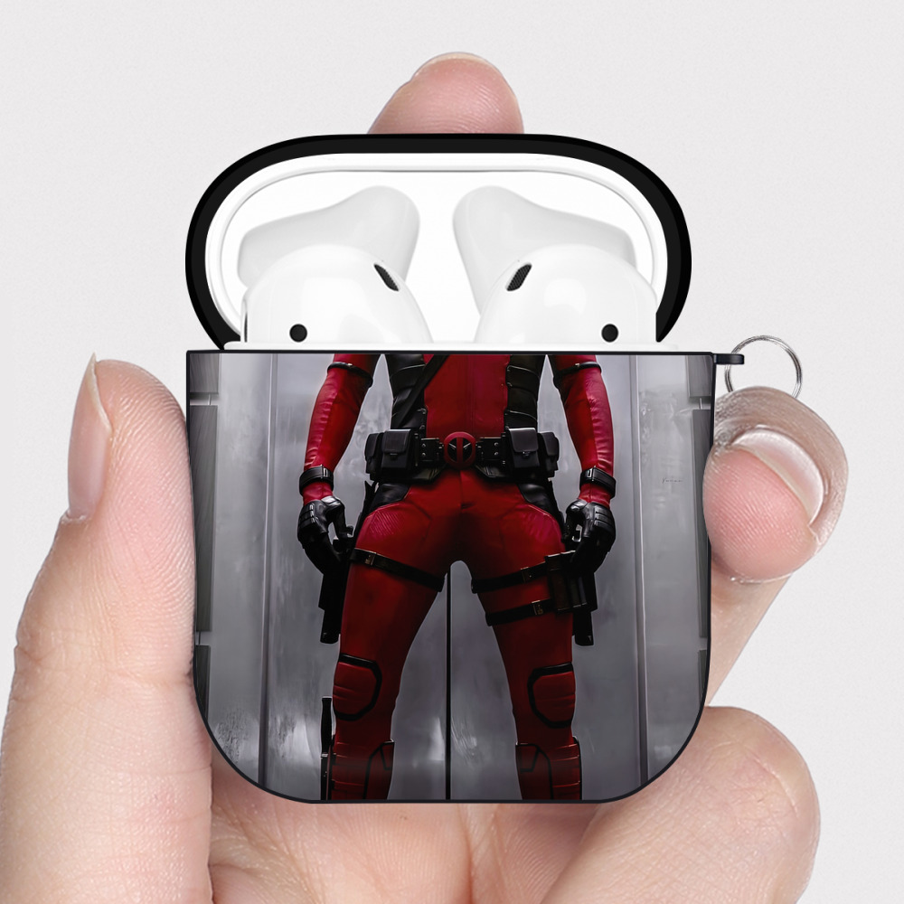 （画像用） Deadpool デッドプール AirPods 第2世代保護ケース ハードシェル ブラック 耐衝撃・防指紋・カラビナ付き