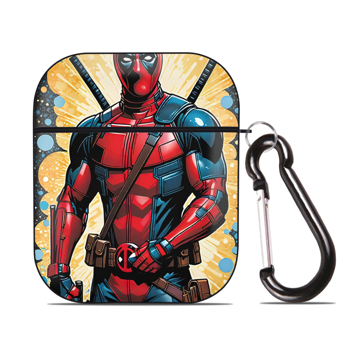 （画像用） Deadpool デッドプール AirPods 第2世代保護ケース ハードシェル ブラック 耐衝撃・防指紋・カラビナ付き