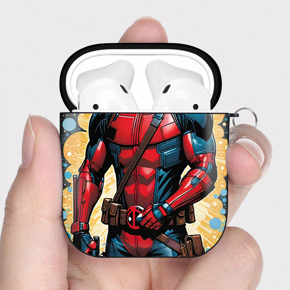 （画像用） Deadpool デッドプール AirPods 第2世代保護ケース ハードシェル ブラック 耐衝撃・防指紋・カラビナ付き