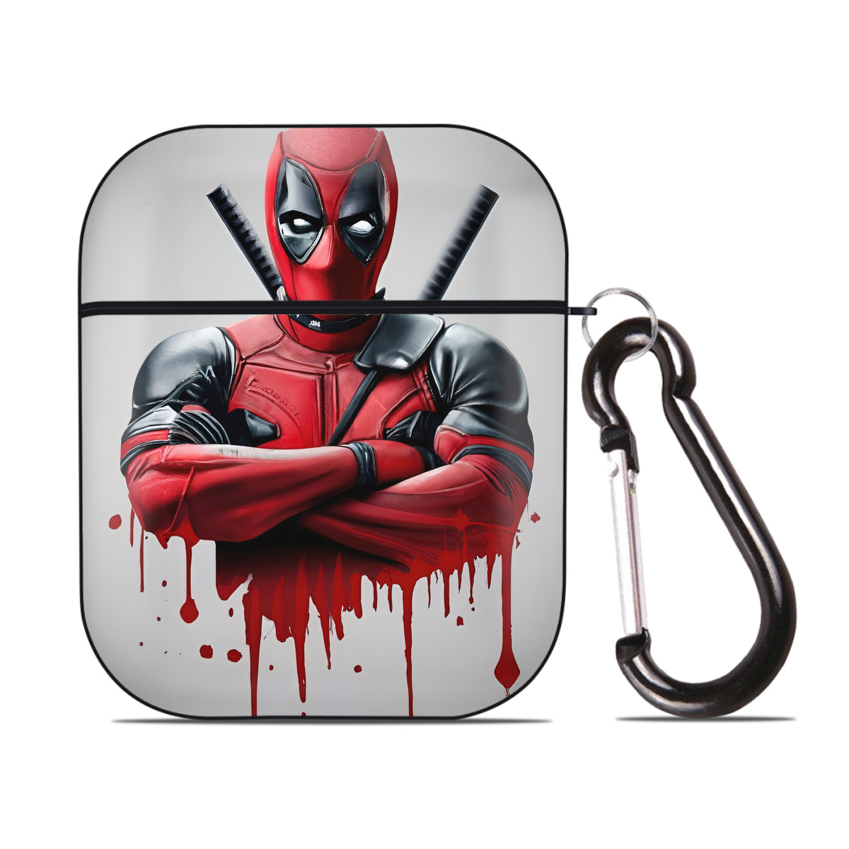 （画像用） Deadpool デッドプール AirPods 第2世代保護ケース ハードシェル ブラック 耐衝撃・防指紋・カラビナ付き