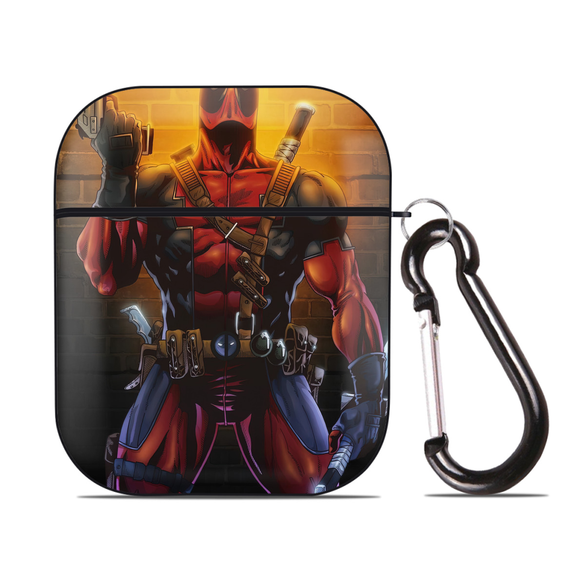 （画像用） Deadpool デッドプール AirPods 第2世代保護ケース ハードシェル ブラック 耐衝撃・防指紋・カラビナ付き