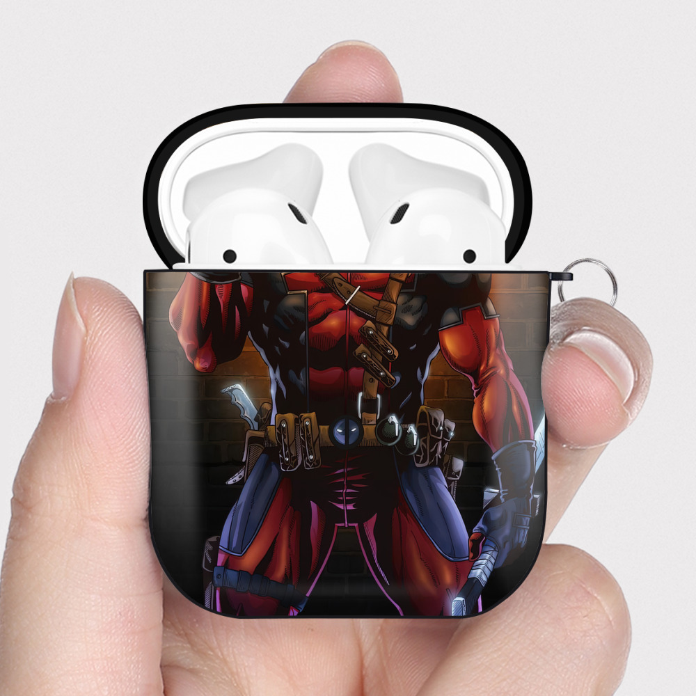 （画像用） Deadpool デッドプール AirPods 第2世代保護ケース ハードシェル ブラック 耐衝撃・防指紋・カラビナ付き