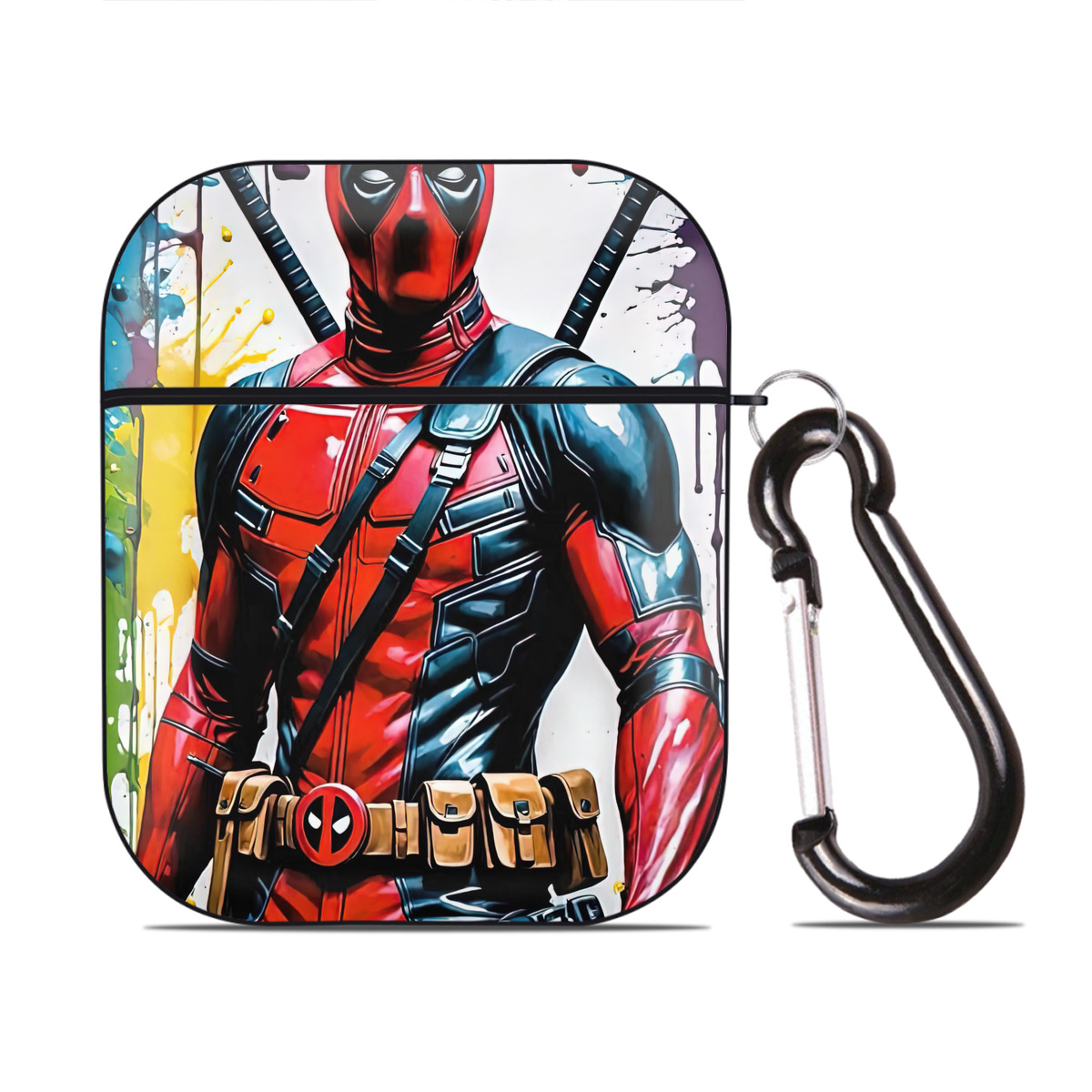 （画像用） Deadpool デッドプール AirPods 第2世代保護ケース ハードシェル ブラック 耐衝撃・防指紋・カラビナ付き