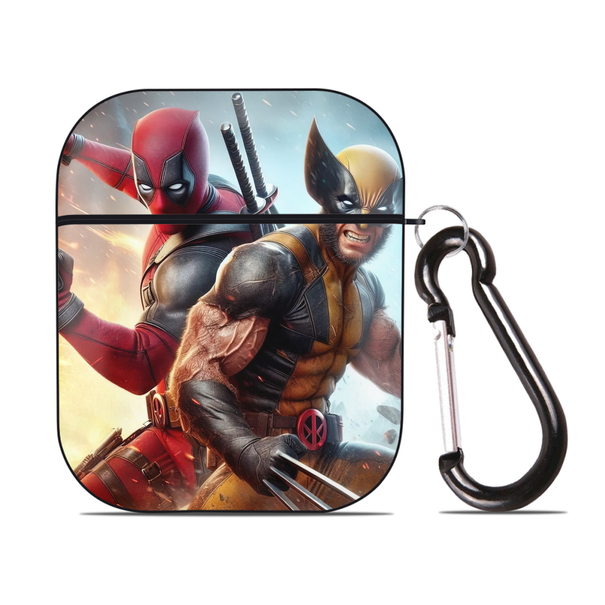 （画像用） Deadpool デッドプール AirPods 第2世代保護ケース ハードシェル ブラック 耐衝撃・防指紋・カラビナ付き