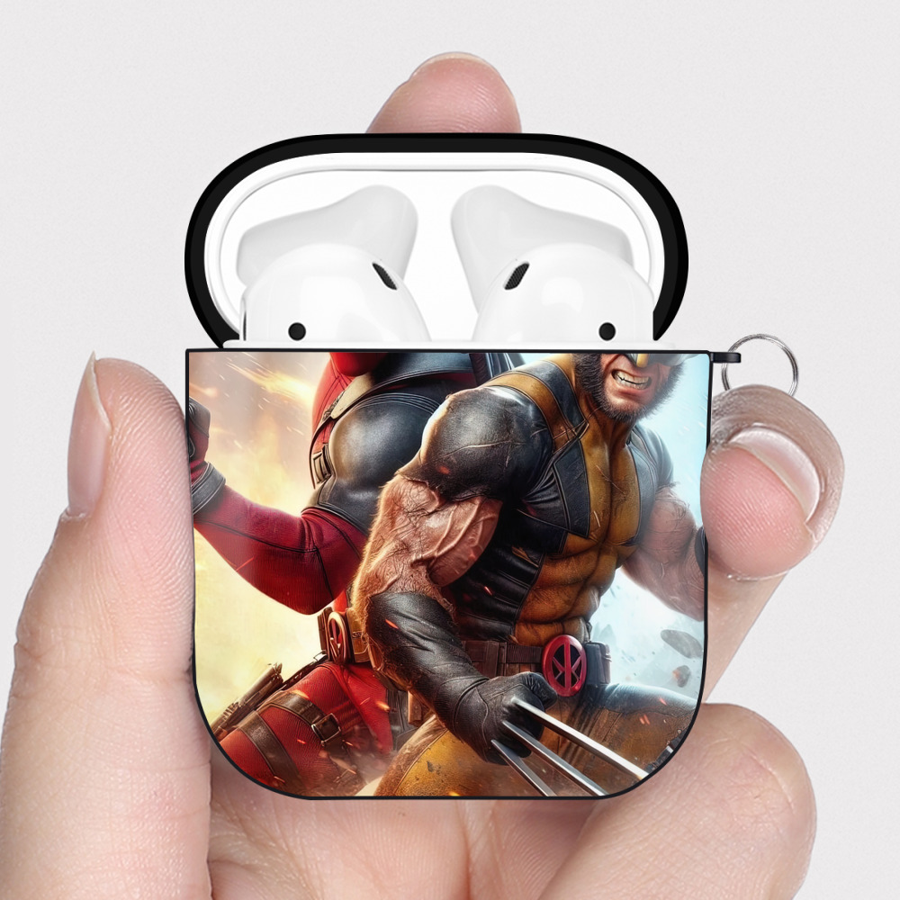（画像用） Deadpool デッドプール AirPods 第2世代保護ケース ハードシェル ブラック 耐衝撃・防指紋・カラビナ付き
