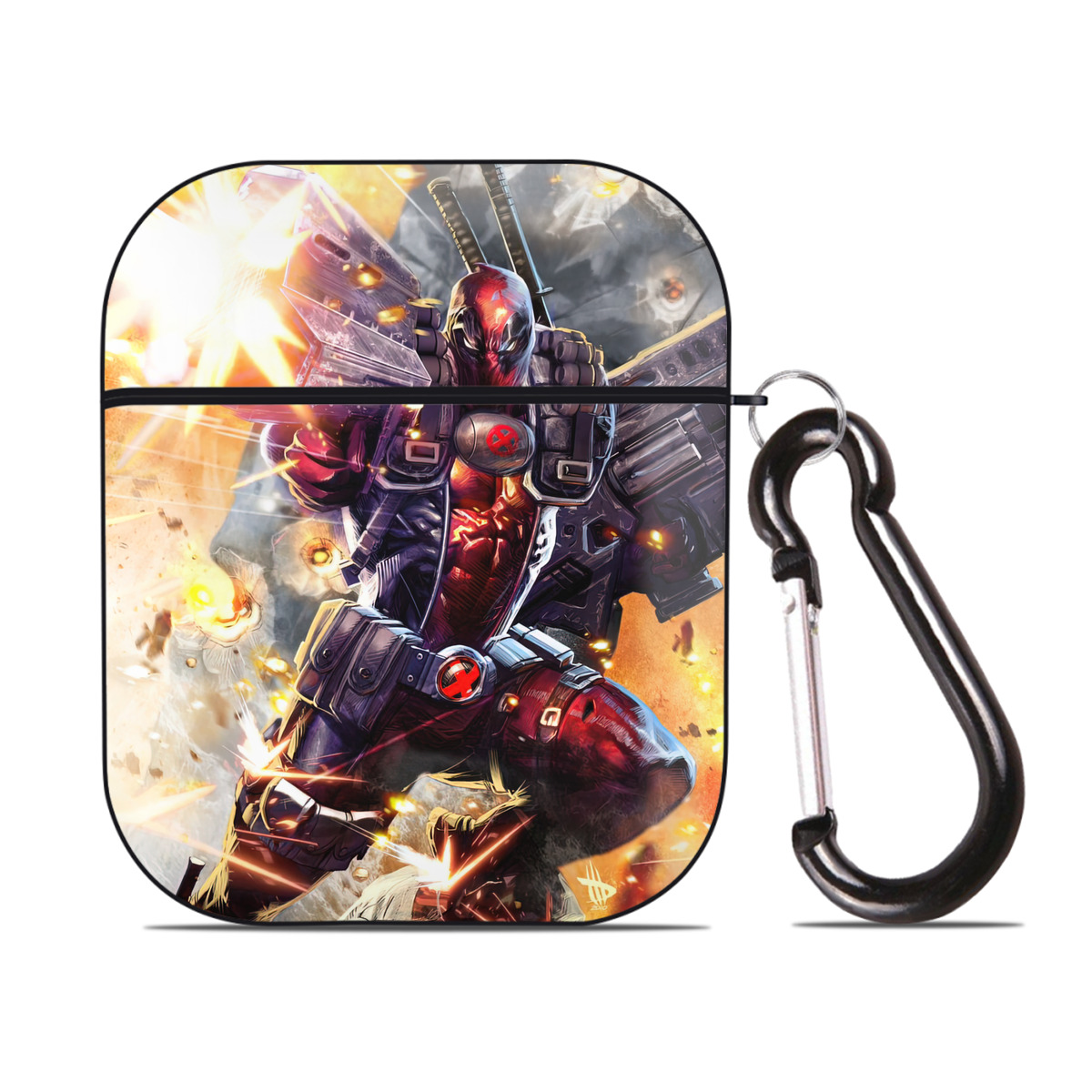 （画像用） Deadpool デッドプール AirPods 第2世代保護ケース ハードシェル ブラック 耐衝撃・防指紋・カラビナ付き