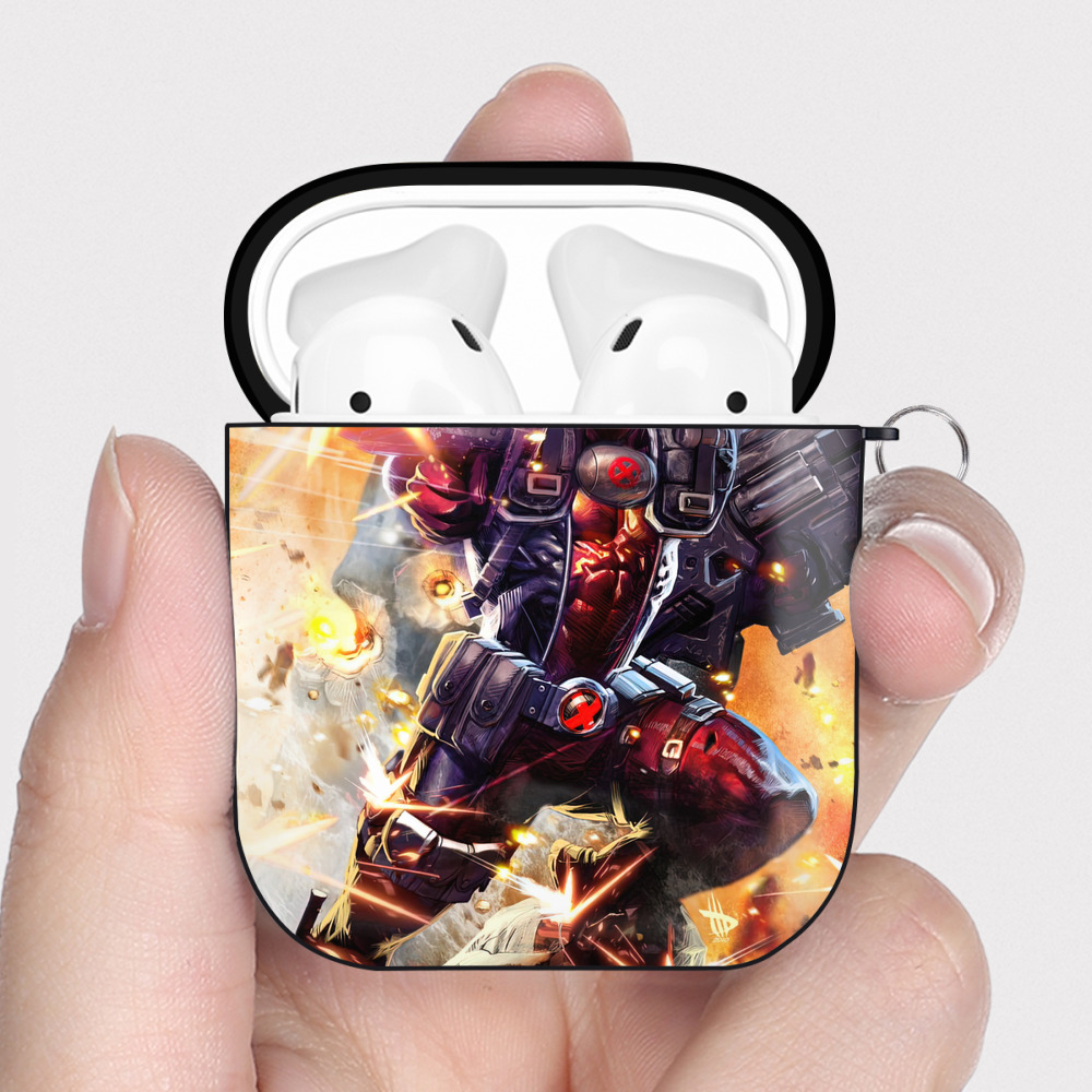 （画像用） Deadpool デッドプール AirPods 第2世代保護ケース ハードシェル ブラック 耐衝撃・防指紋・カラビナ付き