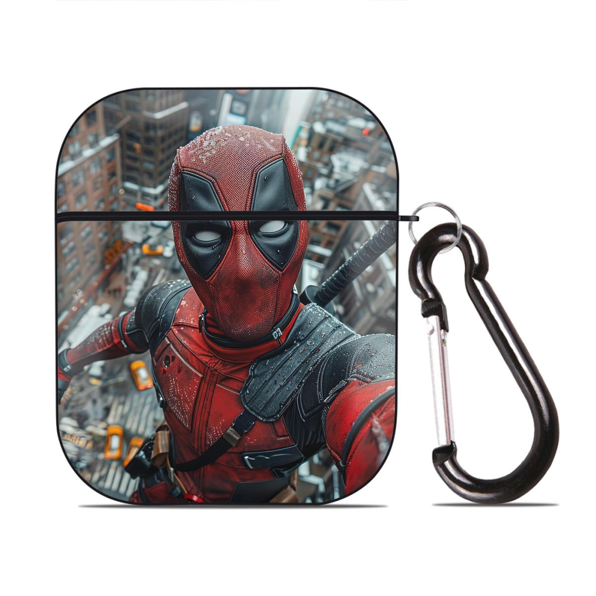 （画像用） Deadpool デッドプール AirPods 第2世代保護ケース ハードシェル ブラック 耐衝撃・防指紋・カラビナ付き