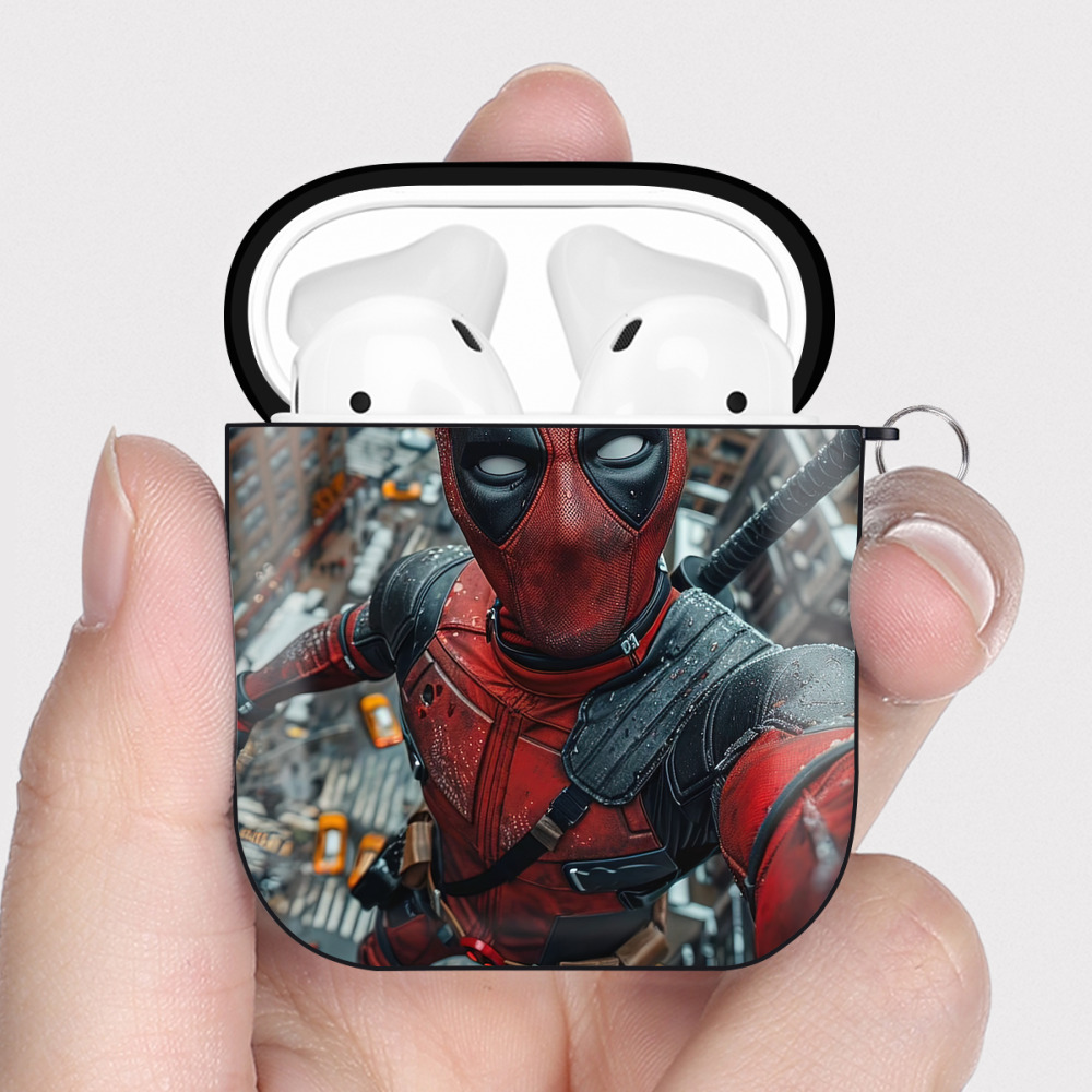 （画像用） Deadpool デッドプール AirPods 第2世代保護ケース ハードシェル ブラック 耐衝撃・防指紋・カラビナ付き