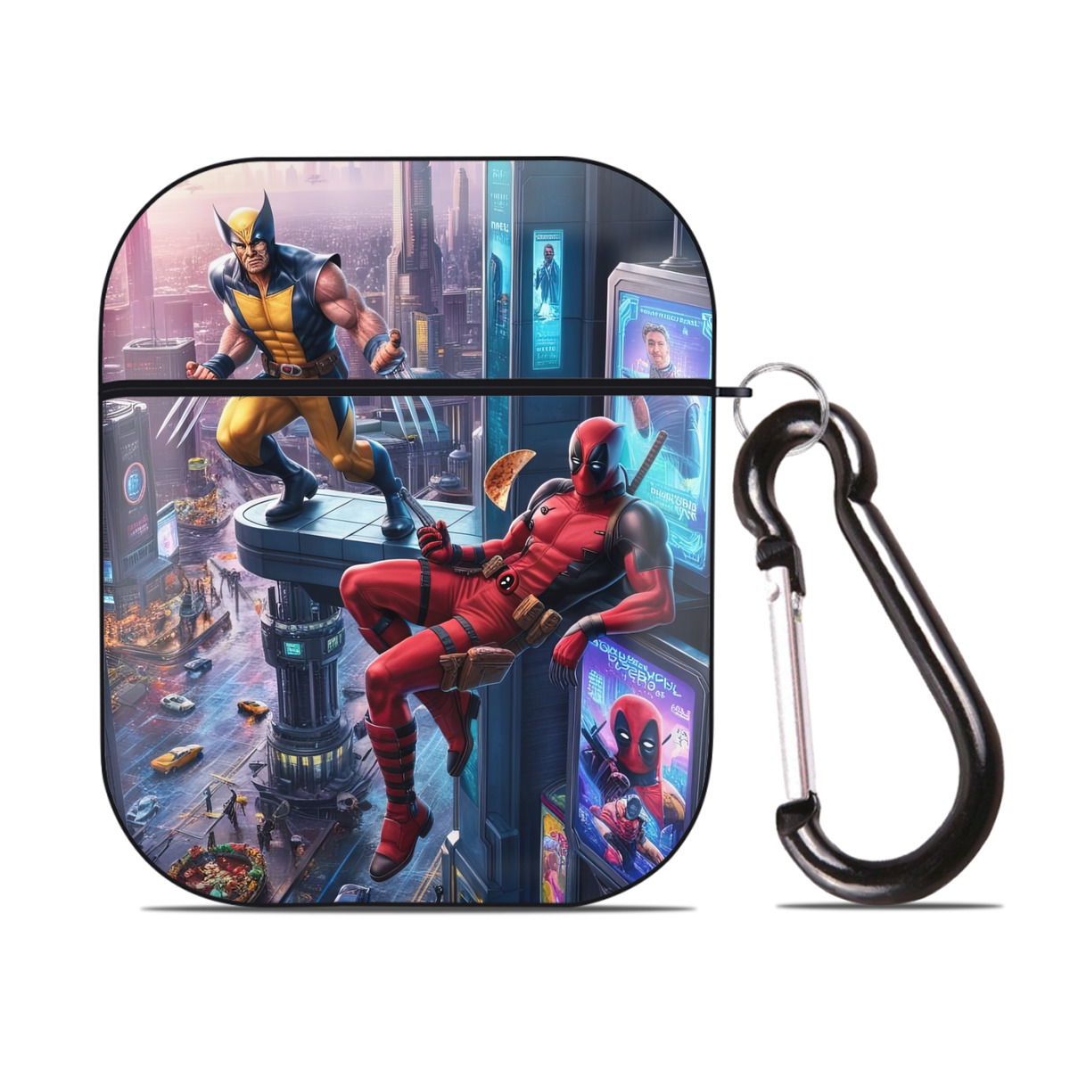 （画像用） Deadpool デッドプール AirPods 第2世代保護ケース ハードシェル ブラック 耐衝撃・防指紋・カラビナ付き
