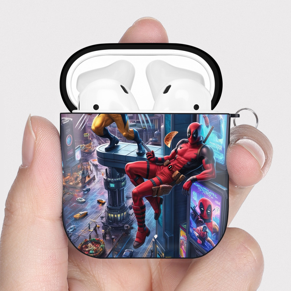 （画像用） Deadpool デッドプール AirPods 第2世代保護ケース ハードシェル ブラック 耐衝撃・防指紋・カラビナ付き