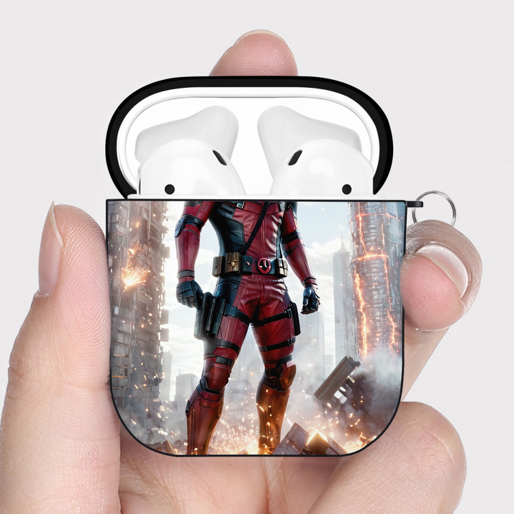 （画像用） Deadpool デッドプール AirPods 第2世代保護ケース ハードシェル ブラック 耐衝撃・防指紋・カラビナ付き