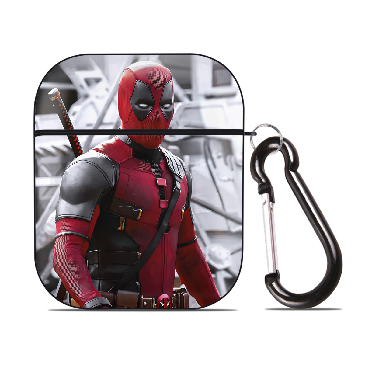 （画像用） Deadpool デッドプール AirPods 第2世代保護ケース ハードシェル ブラック 耐衝撃・防指紋・カラビナ付き