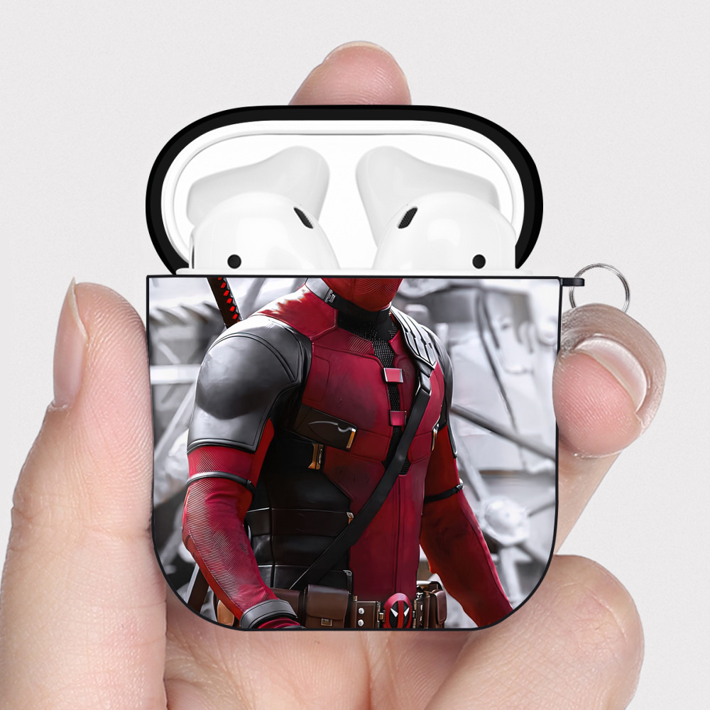 （画像用） Deadpool デッドプール AirPods 第2世代保護ケース ハードシェル ブラック 耐衝撃・防指紋・カラビナ付き