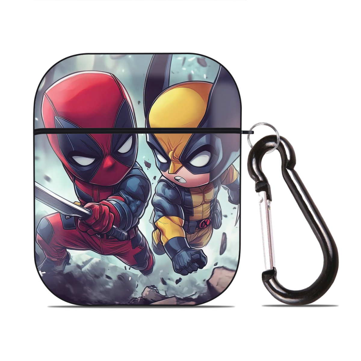 （画像用） Deadpool デッドプール AirPods 第2世代保護ケース ハードシェル ブラック 耐衝撃・防指紋・カラビナ付き